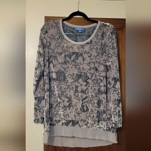 SIMPLY VERA VERA WANG (Size xl) Top Gray & Dusty Rose Velvet Burnout Shirt. C